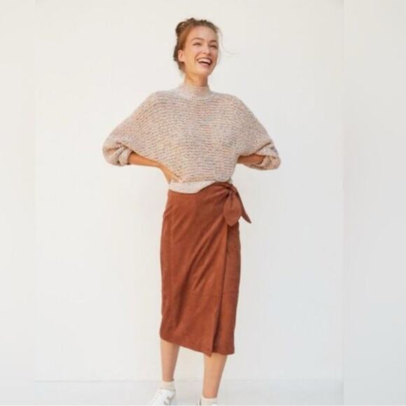 Anthropologie Dresses & Skirts - ANTHROPOLOGIE Lauren Sueded western Wrap Midi Skirt in Cocoa Women’s Size XXSP